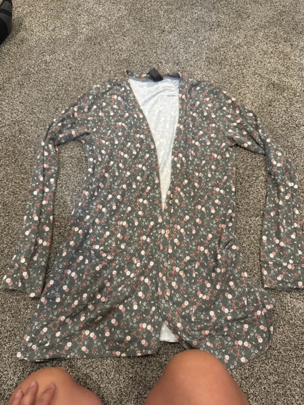 Agnes & Dora Gray Floral Open Cardigan with Pink Accents